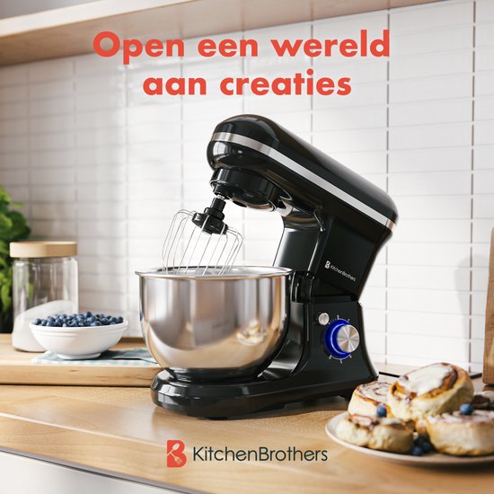 KitchenBrothers Küchenmaschine - Küchenroboter - 5L - Küchenmixer - 1200W - Schwarz