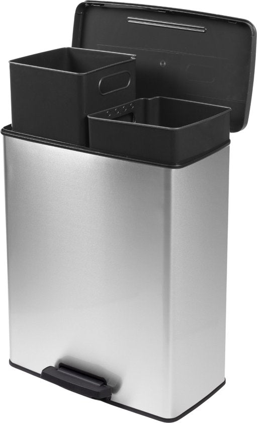 Curver Decobin Duo Mülleimer – 26 l + 26 l – rechteckig – Silber-Metallic