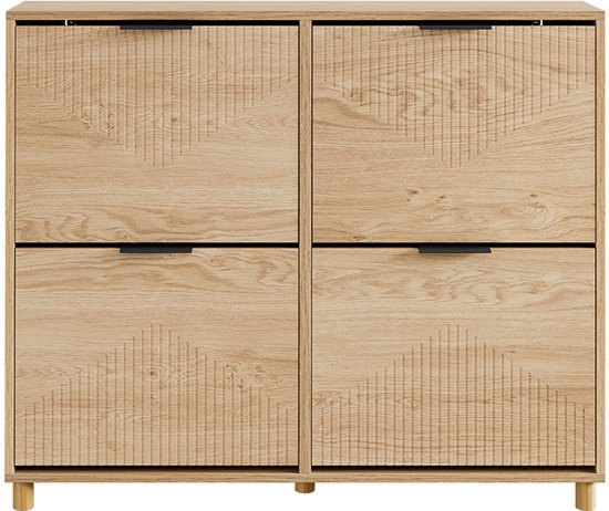 SoBuy Schuhschrank – Schuhschrank – 4 Klappen – 8 Fächer – Modernes Design – 83 x 24 x 100 cm | FSR214-N