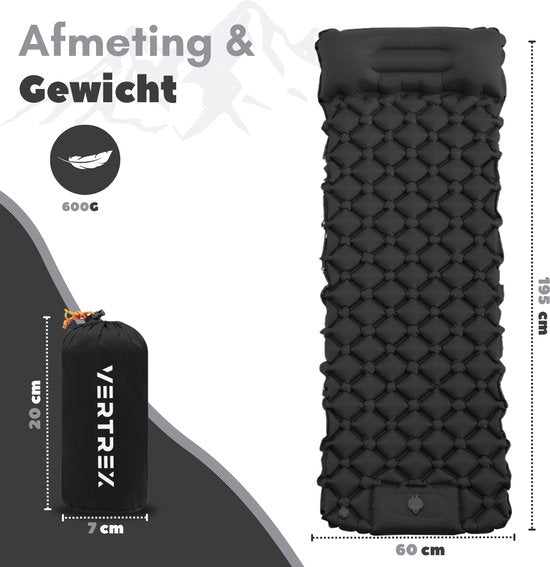 Vertrex Inflate-X1 Schlafmatte mit eingebauter Pumpe - Luftbett - 1 Person - Night Black