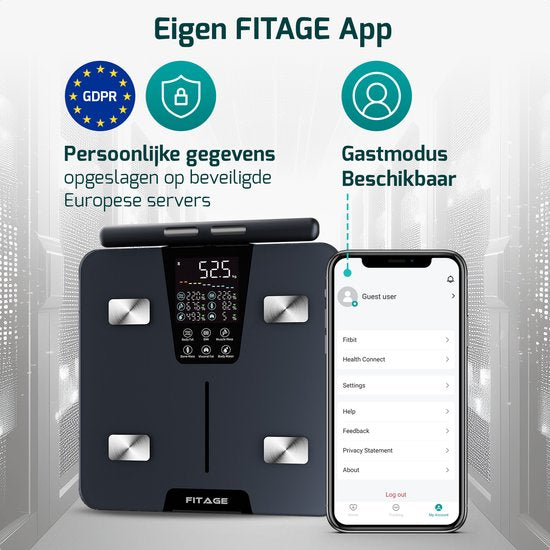 FITAGE Griffwaage Personenwaage Digital - Smart Scale - Mit 17-facher Körperanalyse - FITAGE App