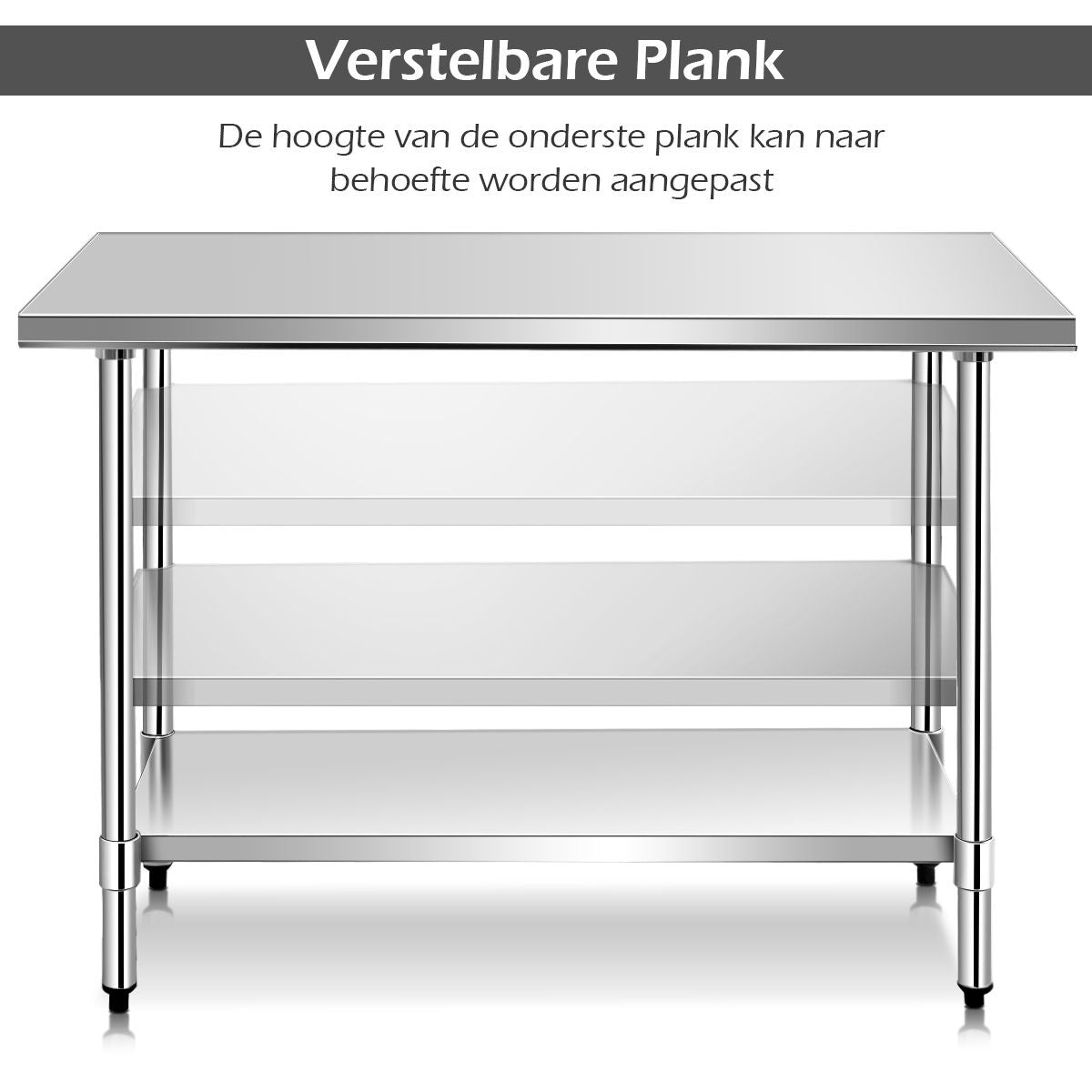 Coast - Küchenarbeitstisch - Edelstahl, 2 Ebenen, 150 kg Tischplatte - 122 x 61 x 90 cm - Edelstahl/Verzinkt - Silber