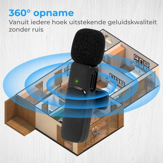Nuvance - Drahtloses Mikrofon - Tie Pin Mikrofon - Geeignet für Usb-C & Apple Lightning - Lavelier Mikrofon - Plug & Play