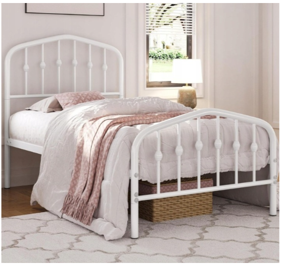 Yaheetech Einzelbett aus Metall im Vintage-Stil – Weiß – 90 x 190 cm