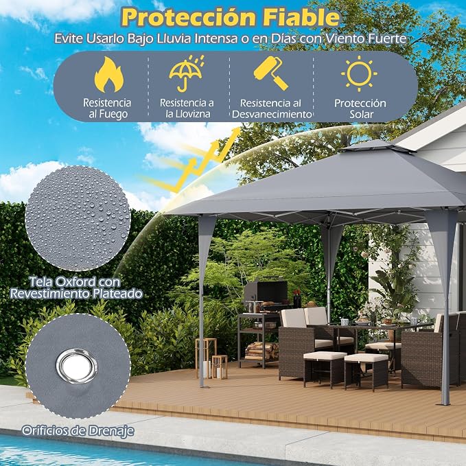 Coast Faltbares Partyzelt 3,95 × 3,95 m – Pop-up-Pavillon mit Belüftungsdach, 3 Höhenstufen, UV-Schutz und Tragetasche – Grau