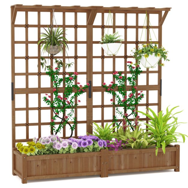 Coast Hochbeetkasten Orange/Kaffeebraun - Holzgartenbeet mit Klettergerüst und Hängedach - 180 x 48 x 183 cm