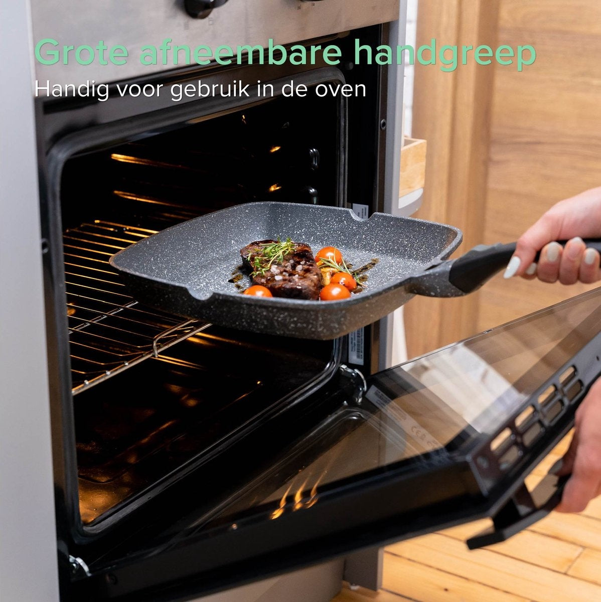 Coninx Grillpfanne 28CM - Steakpfanne - Abnehmbarer Griff - PFAS-frei - Grau