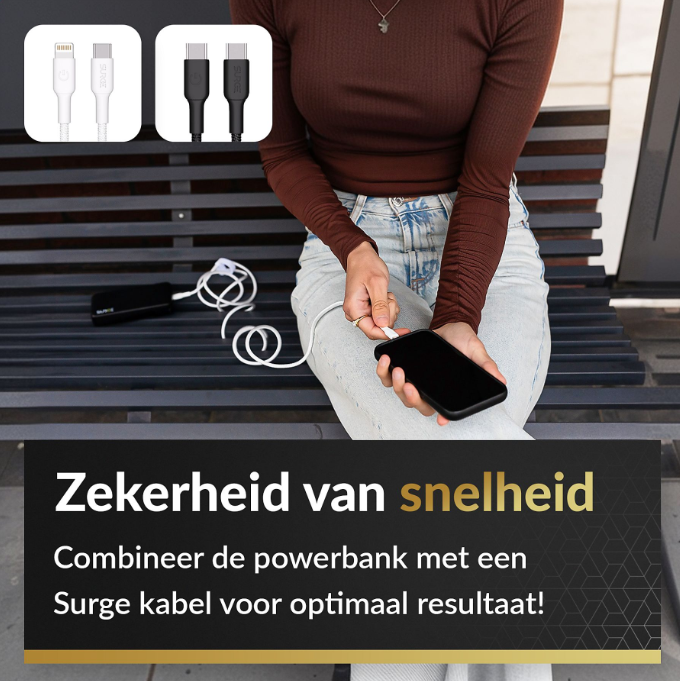 Surge C-Twin Powerbank 10.000mAh 22,5W - 2x USB-C + USB - Schwarz - Kompakt 14,2 x 6,8 x 1,6 cm