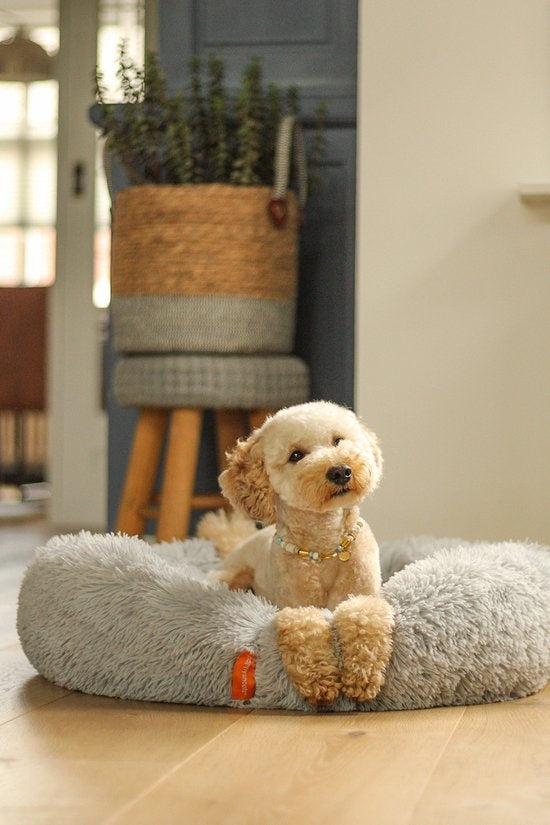 Happysnuts Hundekorb mit Reißverschluss - 80cm - Hundebett - Donut Hundebett - Flauschig - Grau - Waschbar
