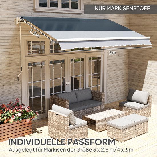Outsunny Markisenstoff-Bezug mit Volant, wasserabweisend, Ersatzstoff für 4 x 3 m Markisen, Markisentuch, Markisenstoff, Sonnenschutz für Garten, Balkon, Hof, grau
