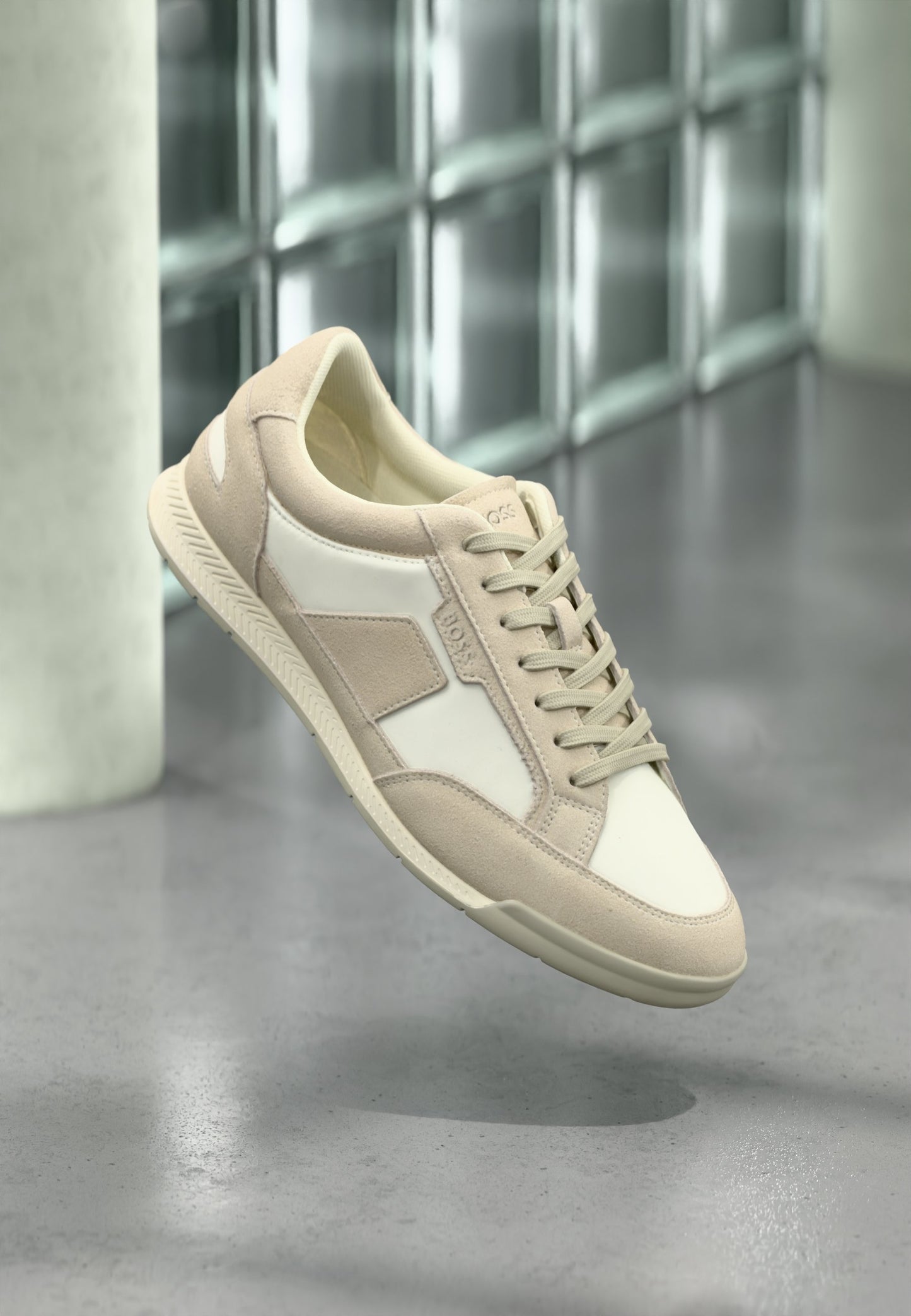BOSS NITAN Sneaker – Leder & Textil – Open Beige