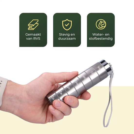 Gandria Pillendose 7 Tage - Herausnehmbare Pillendose - Pillendose mit 7 Fächern - Medikamentenbox mit stabilem Verschluss - Hülle - Wasserdicht - Grau