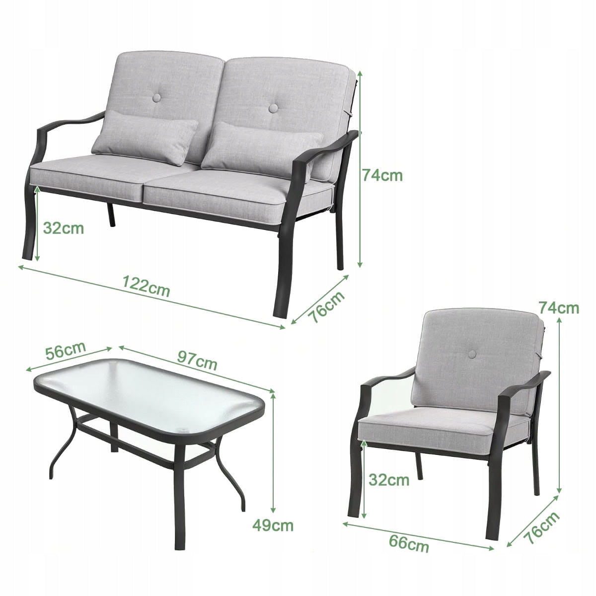 Coast Gartenmöbel-Set, 4-teilig – Sofa, Tisch und 2 Sessel – Grau