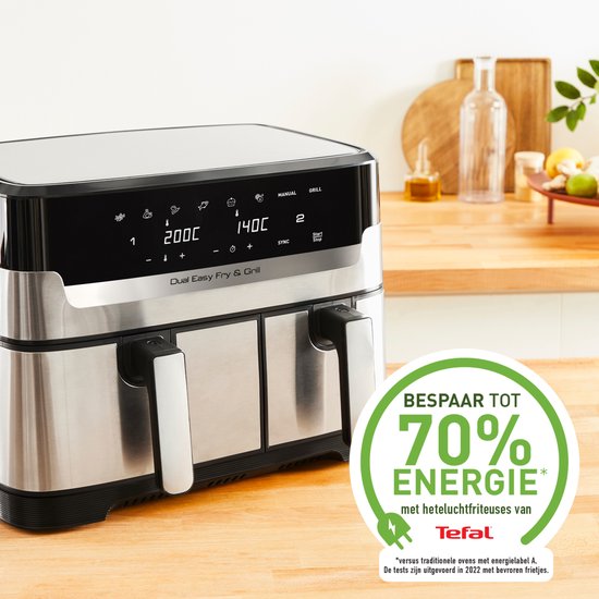 Tefal Dual Easy Fry & Grill EY905D – Heißluftfritteuse XXL – Edelstahl – 2700 W – 8,3 l
