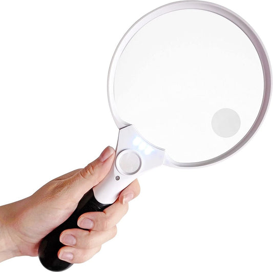 SafeLife Lupe mit Beleuchtung - 3 x LED - 2x 4x 25x - Leselupe für ältere Menschen - Lupe mit LED Beleuchtung - Lupe für Erwachsene