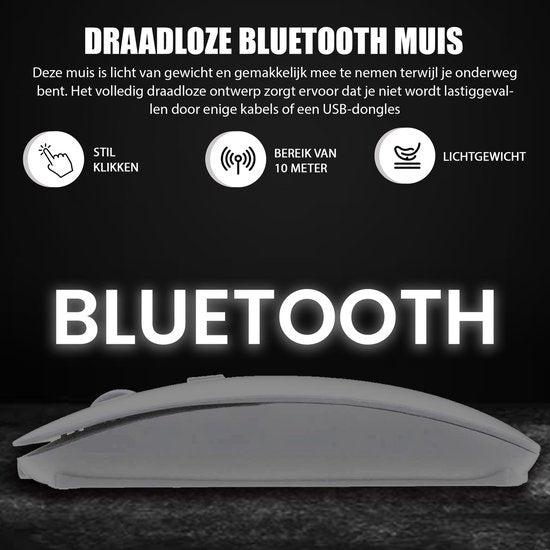 K&L Kabellose Maus - Kabellose Bluetooth Maus Laptop - Geräuschlos - Wiederaufladbar - Grau