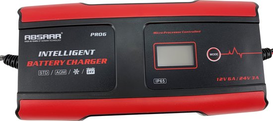 Absaar Batterieladegerät Pro 6.0 (12/24 V – 6 A) 0–120/180 Ah Rot/Schwarz
