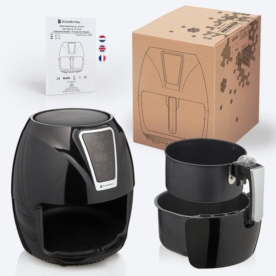 KitchenBrothers Heißluftfritteuse - Airfryer - Friteuse ohne Fett - 1300W - 3.5L - Schwarz