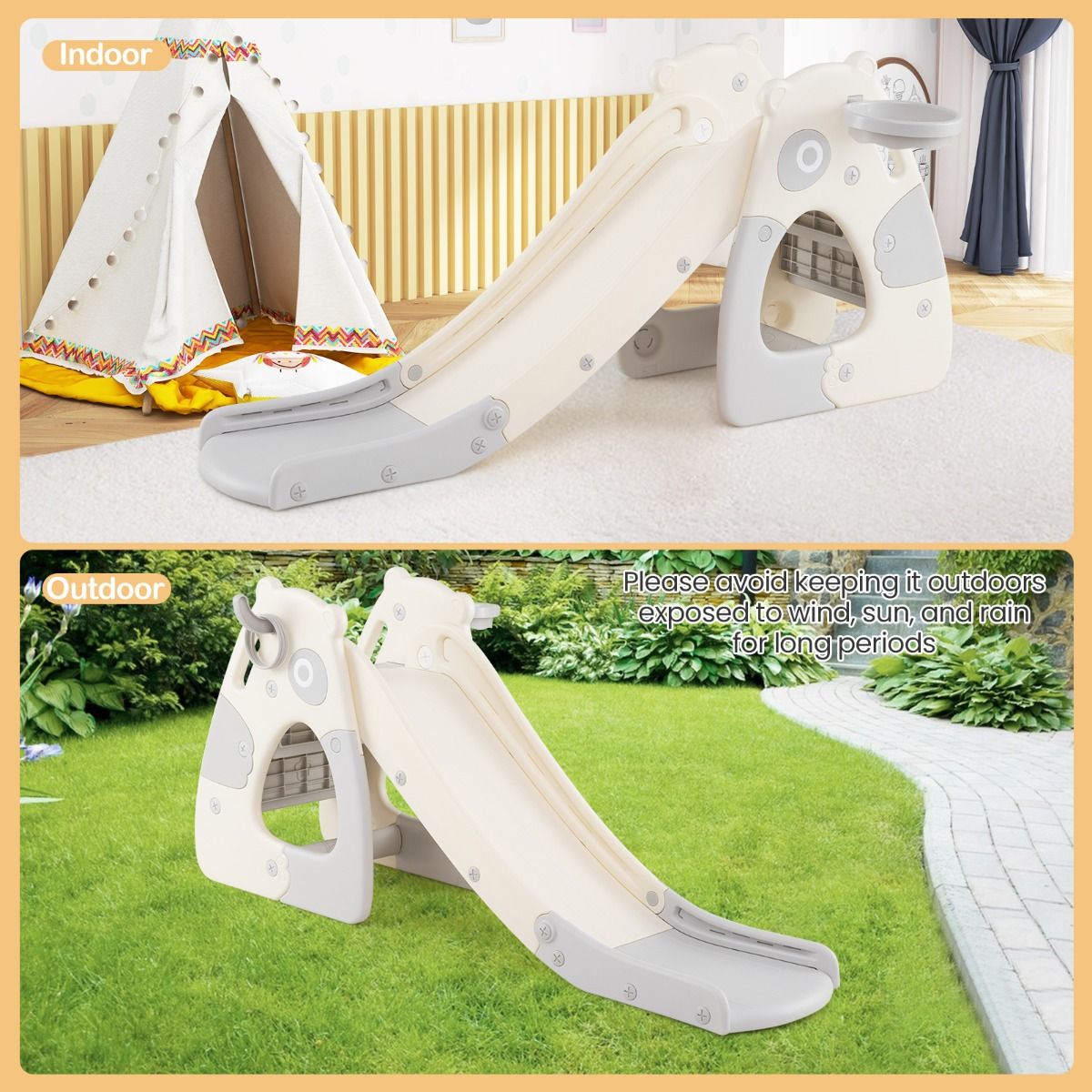 Coast Faltbare Kleinkindrutsche – 4-in-1-Klettergerüst – Basketballkorb – Grau