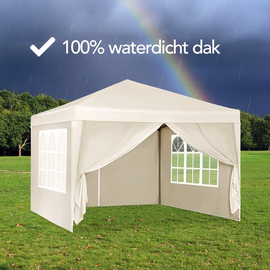 Brixy Partyzelt - faltbar - einfacher Aufbau - 3x3m - wasserdicht - Pavillon mit Seitenwänden - inkl. Tragetasche - Creme