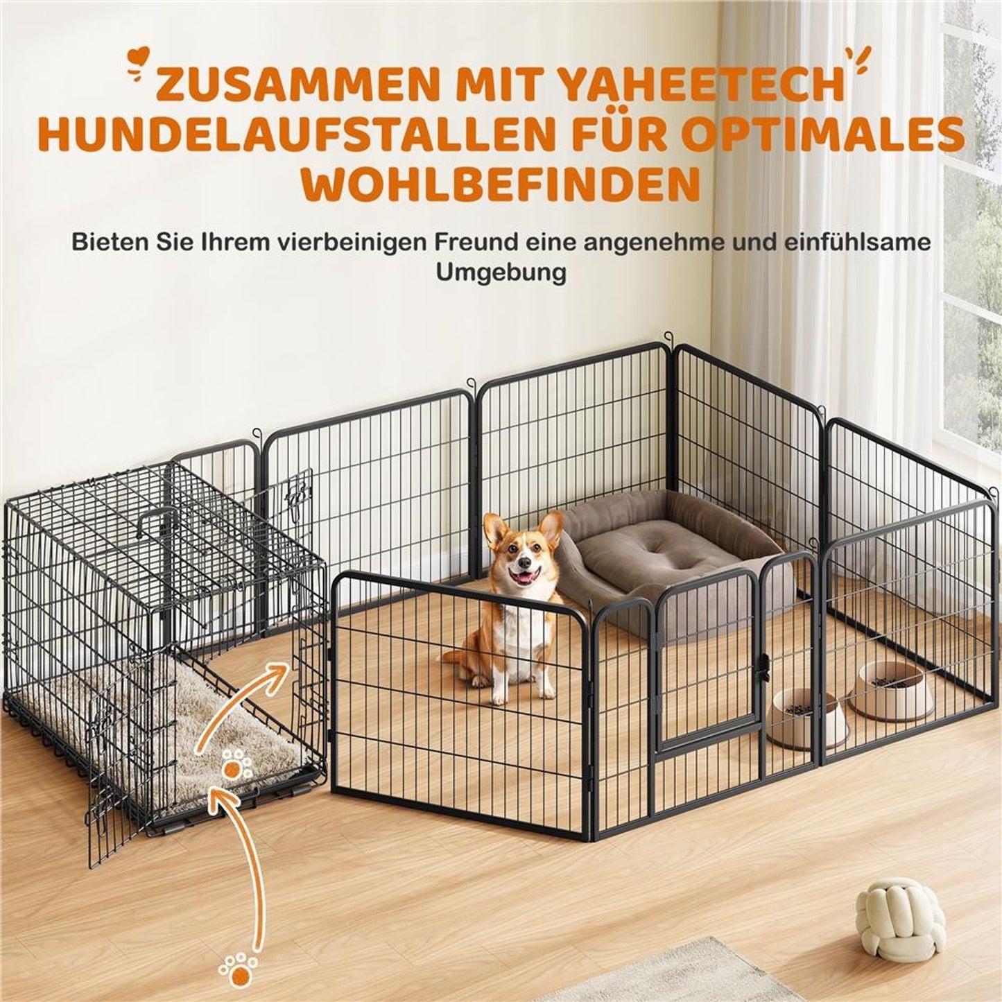 Yaheetech Faltbare Hundebox 90 x 56 x 63 cm – Schwarz – Mit Trennwand, Bodenfach und 2 Türen