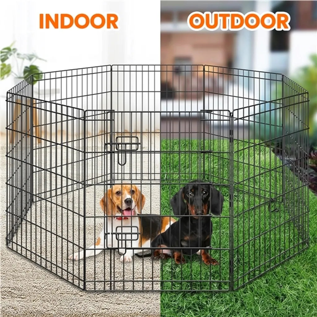 Yaheetech Welpenauslauf 8 Elemente 61 x 76 cm – Schwarz – Zusammenklappbarer Hundeauslauf mit Tür und 2 Verschlüssen