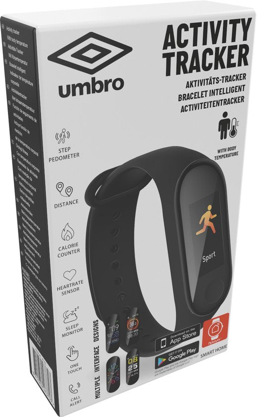 Umbro Smartwatch - Activity Tracker Bluetooth - Sportuhr mit Schrittzähler und Thermometer - Schwarz