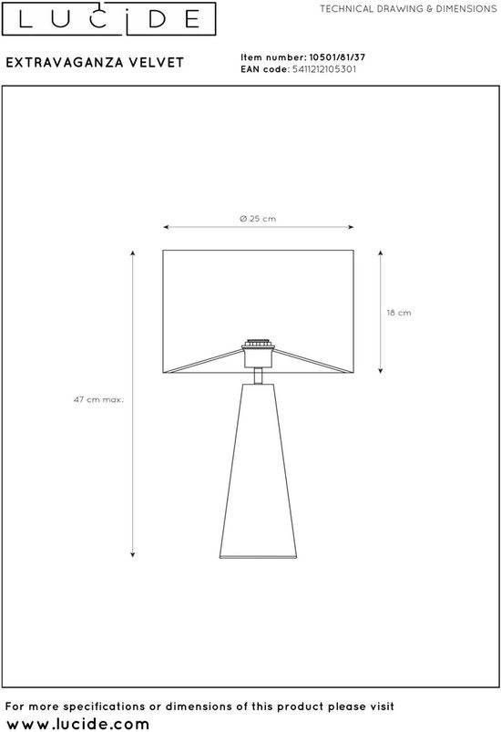 Lucide EXTRAVAGANZA VELVET – Tischlampe – Ø 25 cm – 1xE27 – Türkis