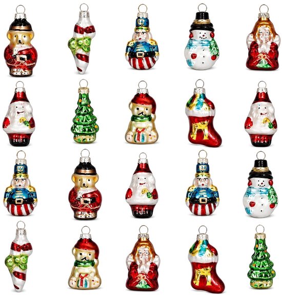 Mica Decorations Weihnachtskugeln, 20er-Set – Weihnachtsschmuck für den Weihnachtsbaum – Glas-Weihnachtskugeln mit klassischen Weihnachtsmotiven – Weihnachtsanhänger, 3,5 cm – Grün