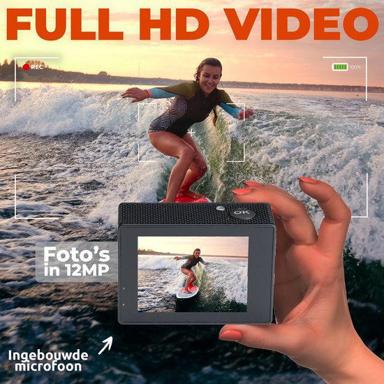 Denver Action Kamera Full HD - 12MP - Foto & Video - WiFi - App - 30M Wasserdicht - Inkl. Zubehör - ACW5054