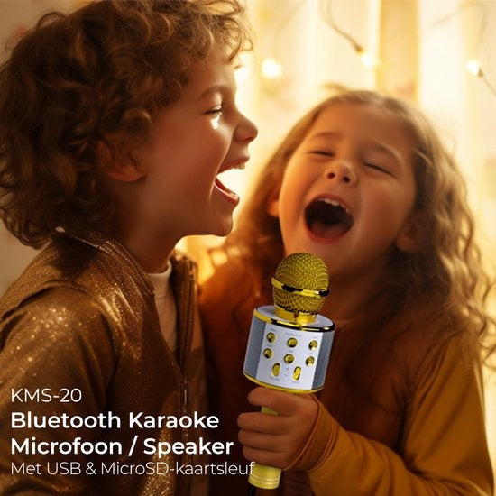 Denver Karaoke-Mikrofon Bluetooth - Drahtlos - Karaoke-Set - Eingebauter Lautsprecher - AUX - MicroSD - KMS20 - Gold