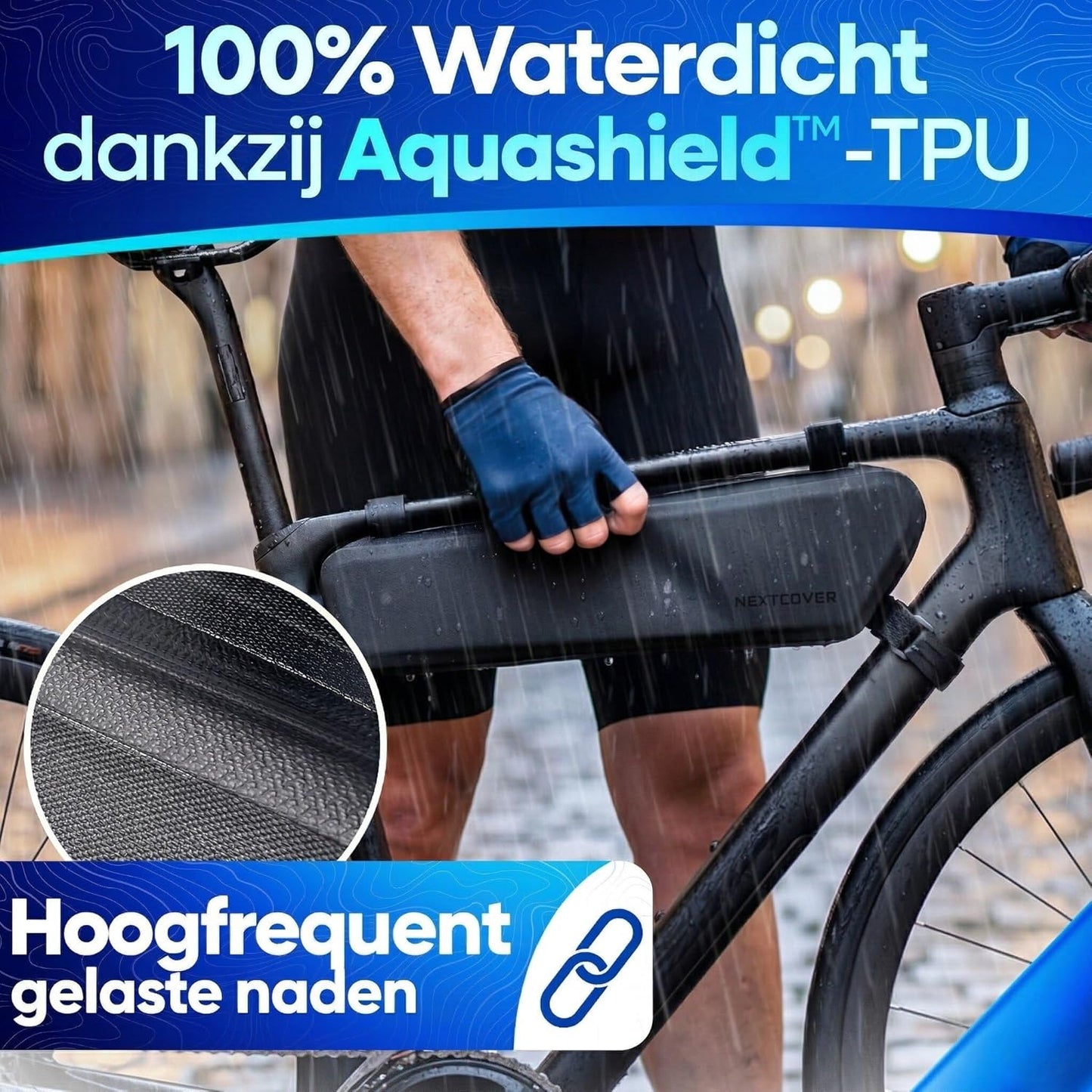 Nextcover Bikepacking-Rahmentasche – 38 cm – Schwarz – 3 Liter – 100 % wasserdichtes TPU – Fahrrad-Rahmentasche für Gravelbike, Rennrad und MTB