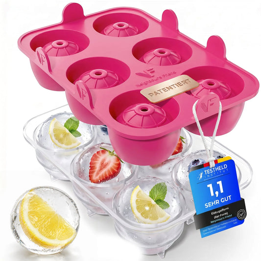 Neighbour's Friend Patentierte Eiskugelform XXL Rosa 2er-Set – Große runde Eiswürfelform aus Platin-Silikon