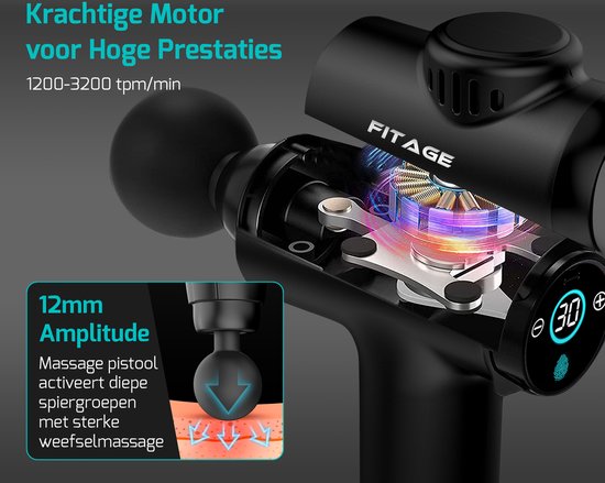 FITAGE Massage Gun Mini - 12 Aufsätze - Professionelles Massagegerät - Massage Gun 30 Stufen - Massagegerät - Massage Gun
