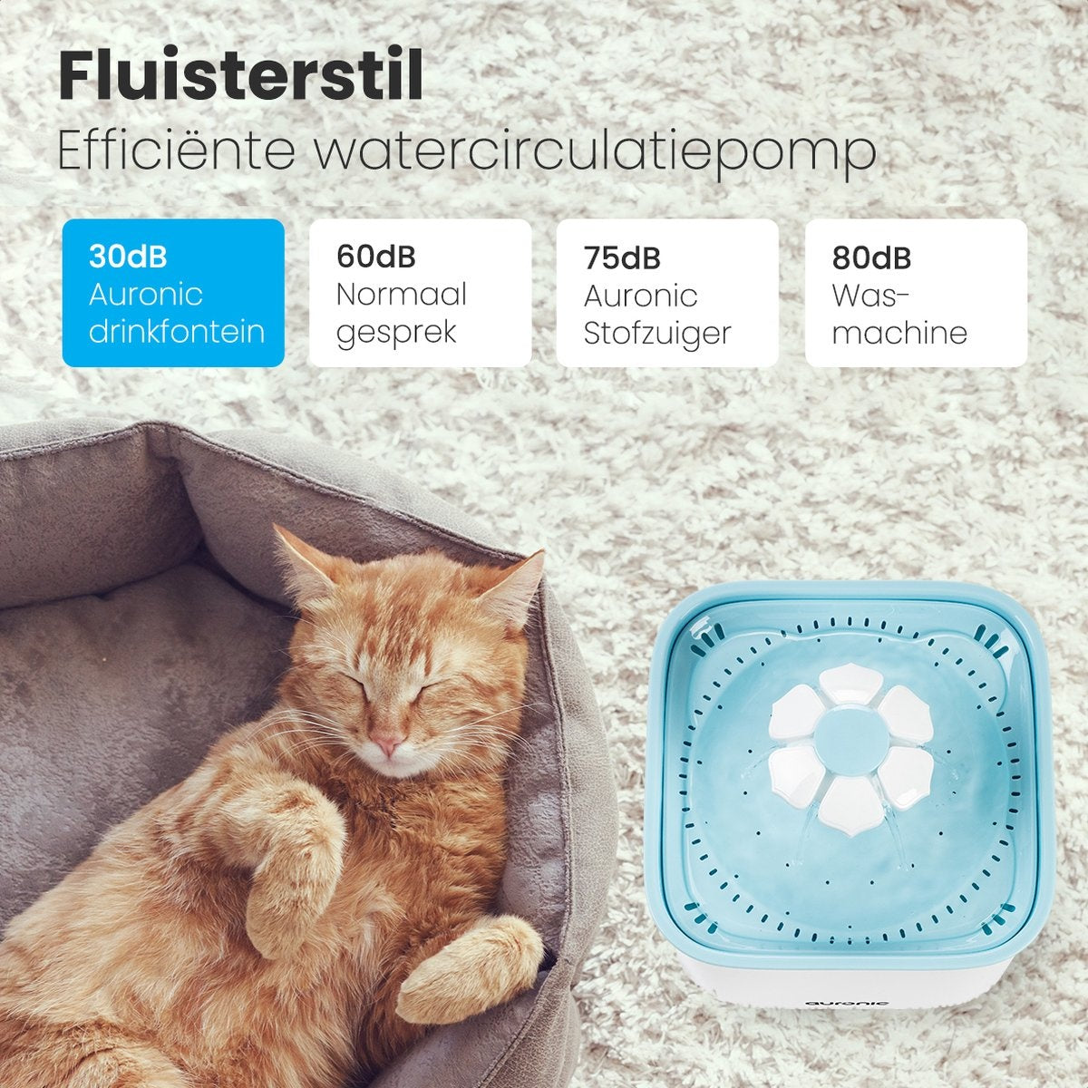 Auronic Trinkbrunnen - Wasserbrunnen für Katzen und Hunde - 2L - Tiertränke - Inkl. 4 Filter - Schwarz