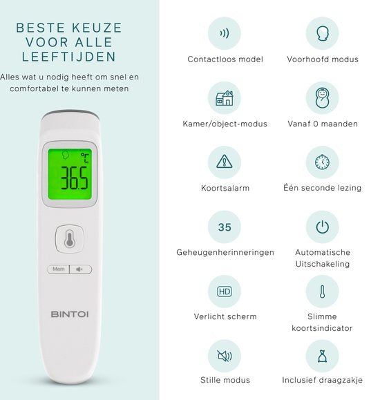 Bintoi XE200 Infrarot-Stirnthermometer - Kontaktlos - präzise Temperaturmessung - für Babys und Erwachsene – Weiß