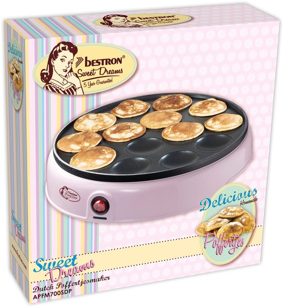 Bestron Poffertjes-Pfanne - APFM700SDP - 800W - Poffertjes-Maschine - Elektrisch - Rosa - 5 Jahre Garantie