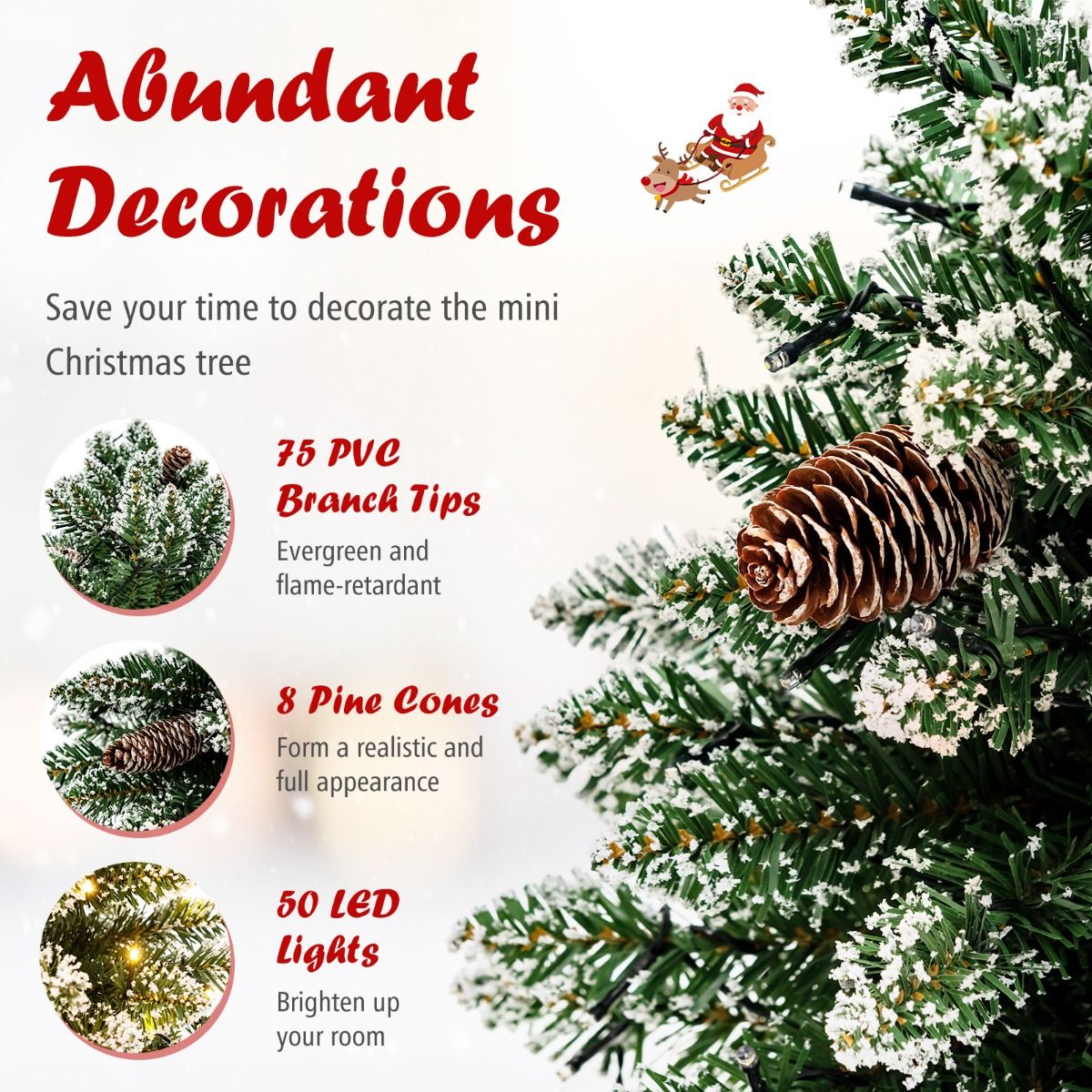 Coast Künstlicher Weihnachtsbaum Tischplatte 64 cm Grün - Mini-Weihnachtsbaum mit Schnee - 50 LED-Lichter - 8 Lichtstufen