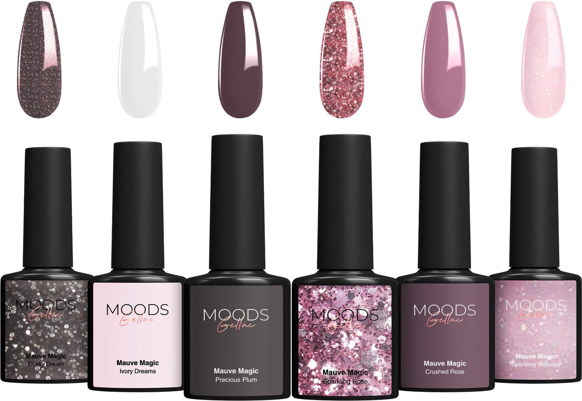 Moods Gellac 6-teiliges Set - Gel-Nagellack Starter Pack - Gel-Nagellack 8ML - Mauve Magic - Schicke neutrale Farben - 6 x 8ML