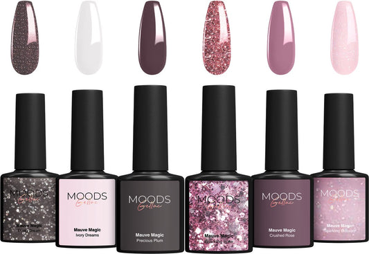 Moods Gellac 6-teiliges Set - Gel-Nagellack Starter Pack - Gel-Nagellack 8ML - Mauve Magic - Schicke neutrale Farben - 6 x 8ML