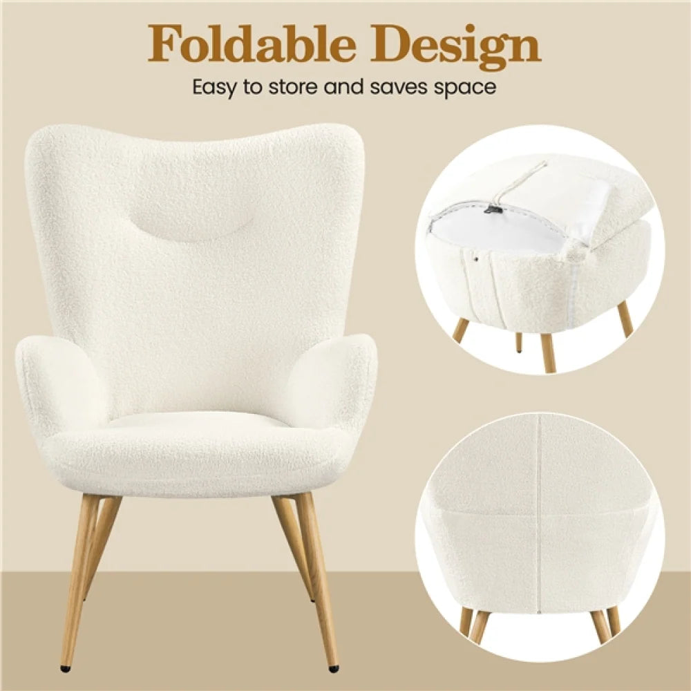 Yaheetech Bouclé-Akzentstuhl / Sessel 67,5 x 70 x 97,5 cm – Stimmungsvolles Elfenbein – Polyester-Bouclé und Metall