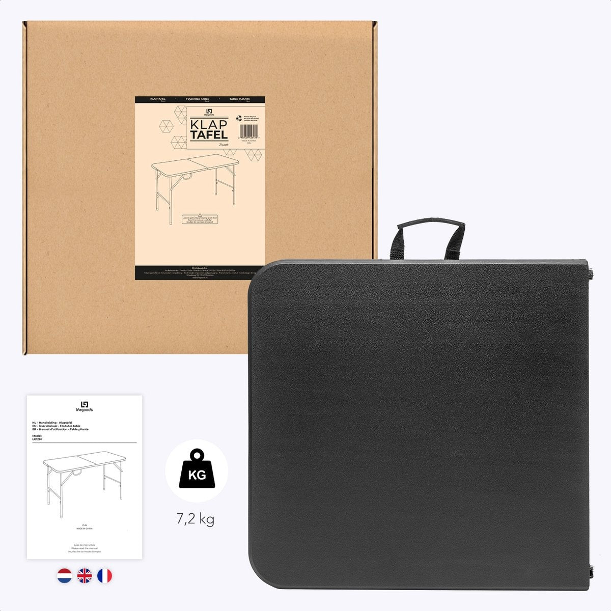 LifeGoods Zusammenklappbarer Tisch - 60x120cm - Campingtisch - Wetterfest - Klapptisch - Schwarz