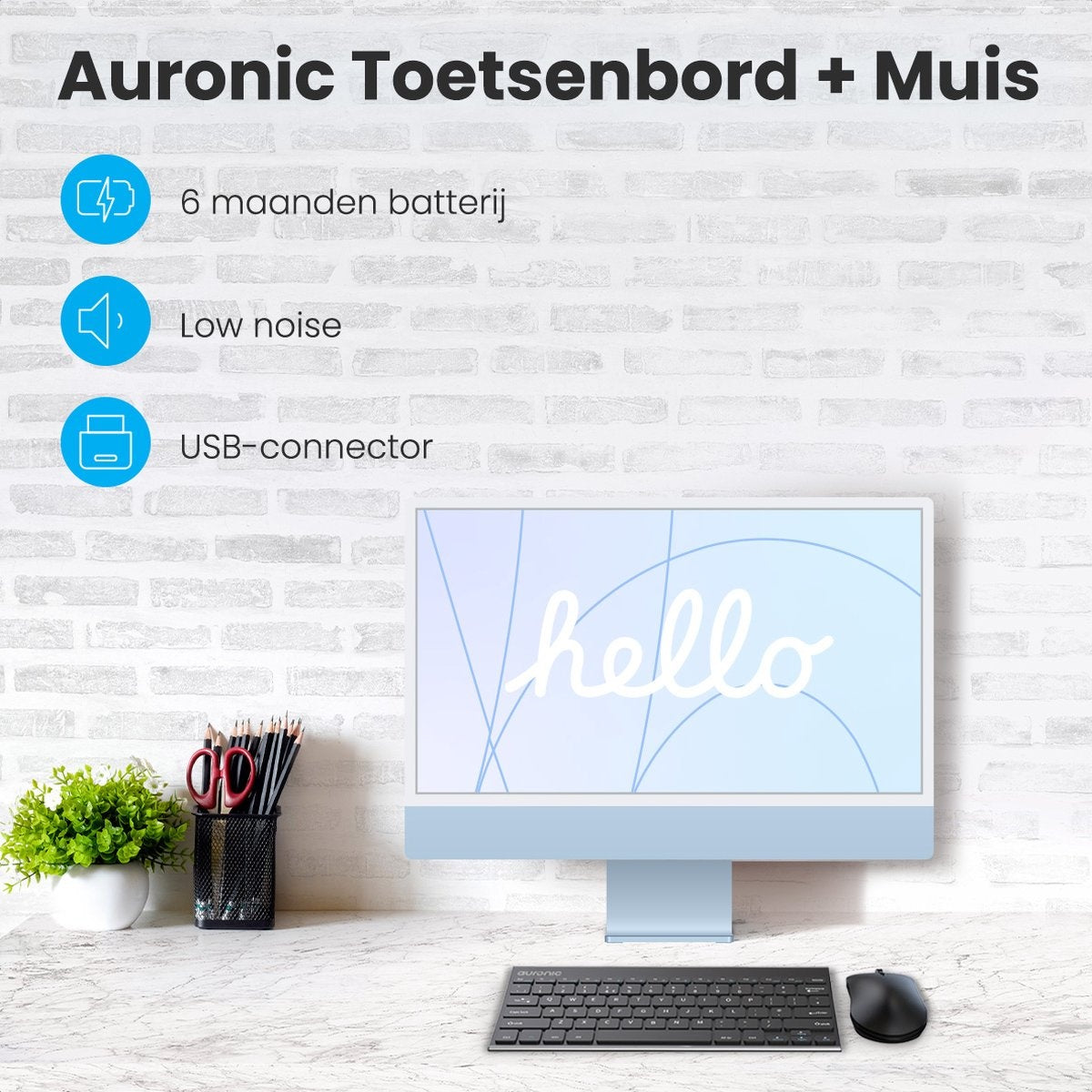 Auronic Wireless Tastatur und Maus - QWERTY - Schwarz