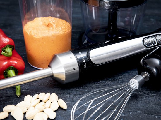 Gastronoma Stabmixer-Set – Kabellos und wiederaufladbar – 100 W – Zerkleinerer, Schneebesen und Messbecher – 18210002 – Schwarz, Edelstahl