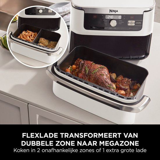 Ninja Foodi FlexDrawer Mega Doppel-Heißluftfritteuse XXL – 10,4 Liter – Zwei Garfächer oder eine MegaZone – Heißluftfritteuse – Weiß – AF500EUWH