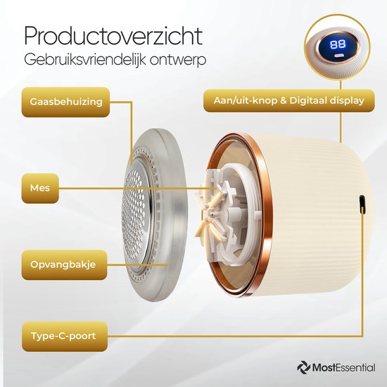 MostEssential Premium Elektro-Fusselentferner LR06 - Fusselentferner - USB-C Schnellladefunktion - Kabellos - Classic Edition