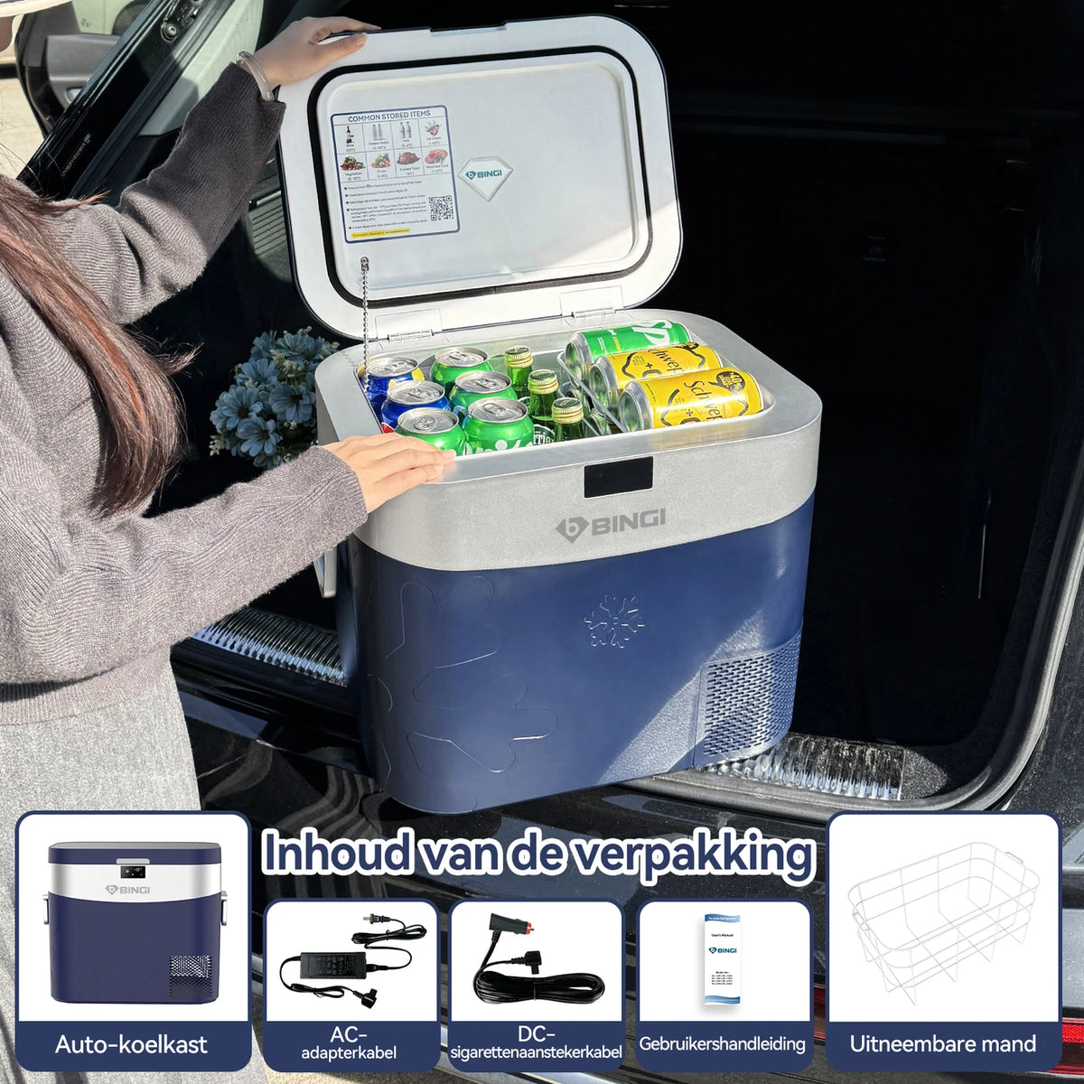 BINGI 22 L tragbare Kompressor-Kühlbox – 12/24 V DC – Schnellkühlung – Wohnmobil, Lkw & Camping – Blau