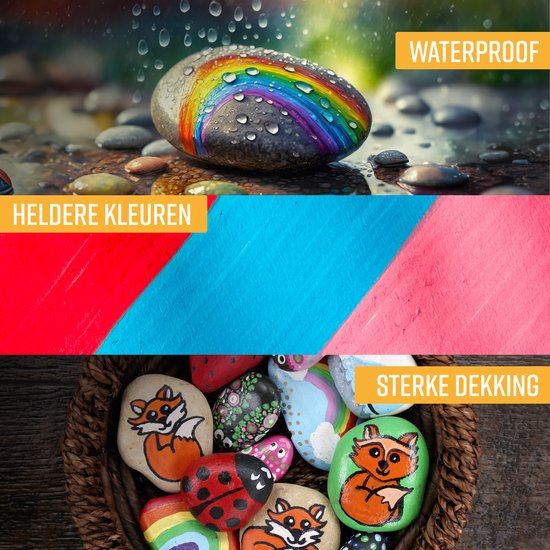 NAPI 24 Acrylmarker Dual Tip - Twinmarker - Malstifte Happy Stones - Steinmalerei mit Acrylmalstiften - Erwachsene und Kinder - Inkl. 2 Mandala-Schablonen