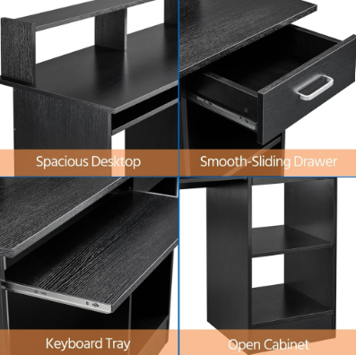 Yaheetech Schreibtisch mit Schublade – Schwarz – 106 x 50 x 94 cm – Computertisch mit Stauraum
