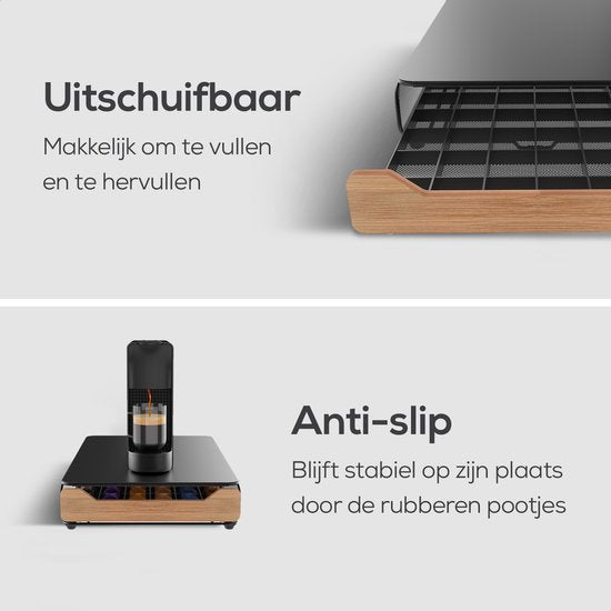 KitchenLove - Kapselhalter - Nespresso - Mit Schublade - 60 Tassen - Bambusholz - Schwarz